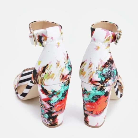NEW! 'Persefinee' Floral Stripe Mixed Print Open Toe Block Heel Sandals Shoes - Picture 4 of 7